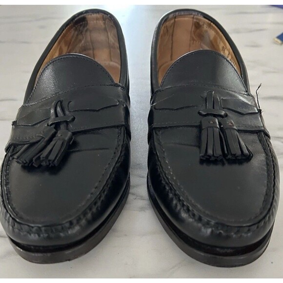 Allen Edmonds Maxfield Black Leather Tassel Loafers 9.5 B Woven Quiet Luxury